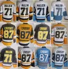 CCM Hokey 87 Sidney Crosby Retro Jersey Emekli 71 Evgeni Malkin Vintage Classic Nakış Takımı Renkli Siyah Beyaz Mavi Sarı Spor Hayranları için Nefes Alma Külkü