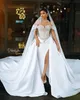 2023 ottobre arabo Aso Ebi Plus Size sirena di pizzo abito da sposa in rilievo cristalli treno staccabile abiti da sposa abiti ZJ211