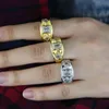 Gold Plated Bezel Set Square Cubic Zirconia Finger Ring High Quality Paved Cubic Zircon Hip Hop Women Men Ring for Wedding Jewelry Wholesale