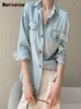 Camicette da donna Camicia di jeans Botvotee Donna Autunno Inverno 2023 Magliette a maniche lunghe allentate vintage Casual Colletto rovesciato con bottoni