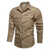 Chemises décontractées pour hommes 2023 Automne Pur Coton Lavé Chemise Style Militaire Surdimensionné Vêtements De Travail À Manches Longues