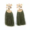 Dangle Earrings Vintage Gold Color Tassel Cotton Thread Olive Green For Ethnic Woman Crystal Fashion Jewelry Drop