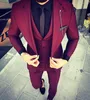 Herrdräkter Dibuat Sesuai Pesanan Anggur Merah Slim Fit Jas Pernikahan Prom Pengantin Pria Tuksedo 2 Buah Jaket Celana Dasi
