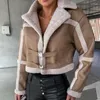 سترات نسائية 2023 Women Coats Loungewear Twour Twownlar Patchwork Fashion Attret Winter Long Sleeve Ofterwear Streetwear Short