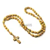 Ovale en bois perle catholique chapelet collier Christ Crucifix croix pendentif collier hommes femmes religieux prière bijoux x1009