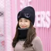 9529 winter new woolen women's outdoor windproof ear protection warm knitted with velvet glasses hat
