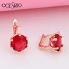 Dangle & Chandelier Fashion Big Round Red Earrings Stones Cubic Zirconia Gold 585 For Women Wedding Party Jewelry Ers-r43239j