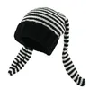 Bérets Y2K Crochet Stripe Hat Winter Knit Beanie Cap avec longue fête de cosplay pour adolescents adultes coiffure universelle