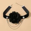 Ketten Schwarze Blumen-Choker-Halskette Süße Kragen-Halskette Temperament-Halsband-Schmuck Schlüsselbein