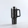 Quencher 40oz Tumbler Leopard Print rostfritt stål med logotyphandtag Lock Straw Big Capacity Beer Mugg Water Bottle Powder Coating Outdoor Camping Cup