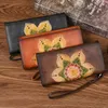 Wallets Floral Genuine Leather Purse Women Handmade Real First Layer Cow Card Holder Wallet Vintage Large Female Clutch Bag