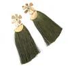 Dangle Earrings Vintage Gold Color Tassel Cotton Thread Olive Green For Ethnic Woman Crystal Fashion Jewelry Drop