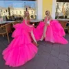 Basic Casual Dresses Xijun Elegant Tiered RufflesTulle Evening Strapless Sleeveless Pleat Ruched Prom Dress Wedding Party Gowns 2023 231009