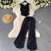 Women's Two Piece Pants SINGREINY Casual Women Sets Swinging Collar Sleeveless Top Drawstring Long Leggings Pocket 2023 Safari Style Fashion