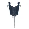 Dames Tanks Denim Bustier Tops Dames Zomer V-hals Vastbinden Mouwloos Corset Jeans Vest Trendy Uitgaan Kleding Mode Streetwear