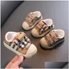 Hoge kwaliteit Kid Canvas Schoenen Sneakers Plaid Letter Kinderen Babyschoen Jongens Meisjes Lichtgewicht Zacht Antislip Casual Drop Delivery