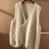Gilets pour femmes 2023 Automne Hiver Femmes Pull tricoté Gilet Casual Pulls sans manches Cardigan Boutons Épaississement Dames S Tops H01