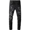 Bandana Paisley Printed Men's Jeans Patchwork Stretch Streetwear Black Denim Pencil Pants Slim Skinny Ripped Trousers 669220y