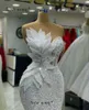 Feestjurken Est Afrikaanse mode Glitter lange witte avond met 3D-blad Details Mouwloos Formeel Dubai Bruiloft Galajurken Gewaad