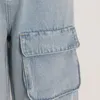 Jeans da donna Street Pantaloni con pannelli in denim per l'industria pesante personalizzati Abbigliamento Primavera Autunno Tasca grande con cerniera lavato vecchio