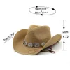 Breda randen hattar hink hattar sommar män kvinnor halm ihålig västerländsk cowboy hatt elegant dam punk varumärke sombrero hombre cowgirl utomhus jazz strand sol hatt 231009