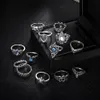 13-teiliges Set Sterlingsilber-Feueropal-Ringe, natürlicher Edelstein, Mondstein, Hochzeit, Verlobung, Schmuck, Geschenk für Frauen248d