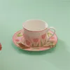 Kaffekrukor Toppklass Nordiska Bone China Ceramic Cup och Saucer Set Porcelain Mug Letter Gold Mark Design Gilded Sets