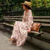 Retro Vintage Floral Printed Long Dresses Vestidos Full Sleeve V-Neck High Waist Loose Boho Beach Dress XXL Y200623213O