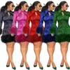 Feather Winter Jurken Vrouwen Vintage Print Bodycon Afrikaanse Dames Lange Mouw Feestjurk Mini Sexy Club Zwart Plus Size 2XL 3XL 2223u