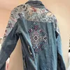 Kvinnors jackor denimjackorskvinnor 2023 Autumn Street Fashion Personlig geometrisk broderi patchpanel tvättad jacka