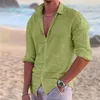 Camisas de vestido masculinas 2023 camisa de algodão linho moda casual polo pescoço praia manga longa sólida férias havaianas 231009