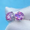 Passed Test 925 Sterling Silver 1CT 2CT Round Pink Moissanite Diamond Earrings Studs for Men Women Nice Gift for Friends