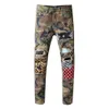 Mäns jeans Italien Style Mäns nödläge förstörde konstfläckar sträcker ut ihåliga byxa camo mager smala byxor storlek 282734