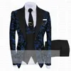 Costumes pour hommes 2023 Latset Mariage de luxe Bourgogne Jacquard pour hommes 3 pièces Costume Homme Mariage Floral Blazers Tuxedo Groom Ropa Hombre