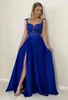 Evening Dresses Royal Blue Prom Party Gown Custom Formal New Zipper Plus Size Lace Up Applique Sleeveless Satin Sweetheart A Line Thigh-High Slits