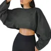 Kvinnors hoodies Kvinnor beskurna tröja Långärmad Crewneck Pullover Crop Top Solid Color Loose Tee Shirt Casual Workout