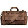 Duffel Bags Europa e Estados Unidos Retro Crazy Horse Couro Portátil Saco Crossbody Masculino Viagem Curta