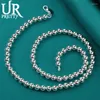 Correntes Urpretty 925 Sterling Silver 6mm Suave Rodada Bead Colar 18 polegadas Corrente para Mulher Homem Casamento Noivado Festa Jóias