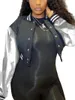 Женские куртки Женские бейсбольные куртки с буквами Осенние пуговицы в стиле хип-хоп Блестящие укороченные пальто с длинными рукавами Женская верхняя одежда Уличная одежда в стиле Харадзюку