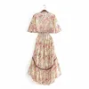 Vintage Chic Women Çiçek Baskı Kısa Kollu Rayon Bohemian Elbiseler V Boyun Püskül Yaz Boho Piled Maxi Elbise Vestidos Y282D