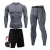 Conjunto de compressão masculina mma manga longa camiseta calças apertadas fitness musculação roupas crânio topo rashguard esporte terno men235n