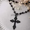 Pendant Necklaces Gothic Black Beads Women's Charm Choke Circle Cross Pendant Necklace Witch Halloween Party Gifts Easter Jewelry x1009