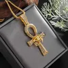 Pendant Necklaces Exquisite Ice Crystal Inlaid Ankh Cross Pendant Egyptian Pharaoh Eye of Horus Necklace Men Women Religious Amulet Jewelry Gift x1009