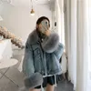 Women's Trench Coats Big Fur Collar 2023 Winter Velvet Thick Denim Jacket Female Korean Locomotive Lamb Coat Short Plus Size