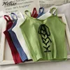 Kvinnors tankar Kvinnor Bandage Y2K Crop Tops DrawString Straps Knitting Camisole Söt Tank Solid Sexig för sommaren