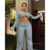 Denim Tracksuit Women 2023 Autumn Fashion Splicing Tassel Jeans Tredel Set Långärmad gröda jeanjackor och byxor med halsduk 3st Casual Suit Outfits