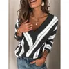 Women's Sweaters Spring Sweater Loose Korean Medium Length Long Sleeve V Collar Stripe Women Pullover Jumper Outwear