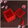 Emballage cadeau Emballage cadeau De nombreux styles en bois chinois double bonheur boîtes de faveur de mariage boîte de bonbons boîte à sucre classique rouge avec gland 6.5x6 Dhrti