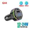 G43 G44 무선 자동차 키트 3.1a 유형 C 포트 USB C 빠른 충전 자동차 충전기 충전기 MP3 플레이어 핸즈프리 키트 블루투스 자동차 FM 송신기