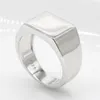 Bagues de cluster Véritable Argent Personnalisé 925 Bague pour hommes Rectangulaire Simple Signet Dames Couple Mariage Sculpté Bijoux Cadeau